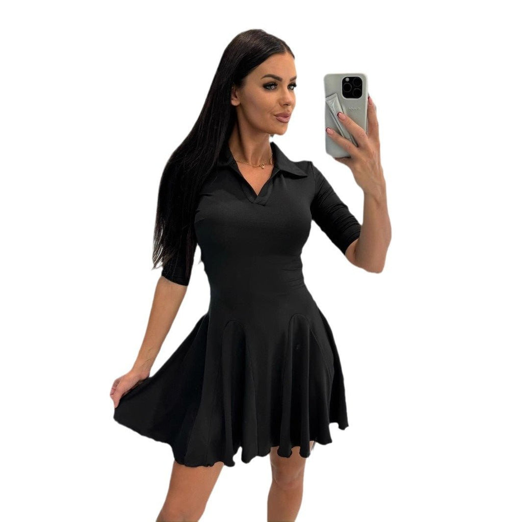 Dress 2025 Spring and Summer Cross-Border Women's New Amazon Aliexpress Solid Color Waist Long Sleeve Lapel Skirt - Cozy & Co. Market