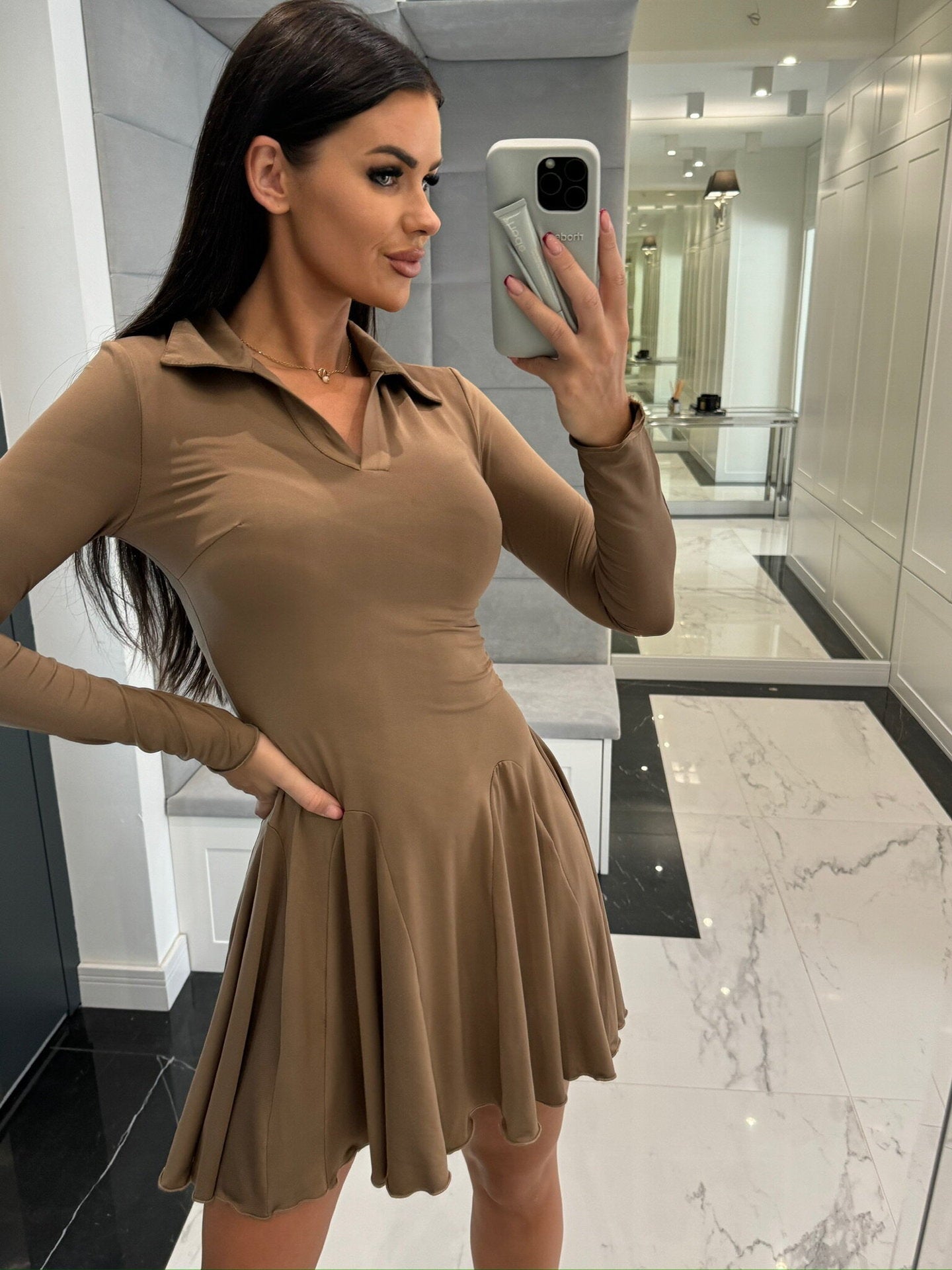 Dress 2025 Spring and Summer Cross-Border Women's New Amazon Aliexpress Solid Color Waist Long Sleeve Lapel Skirt - Cozy & Co. Market