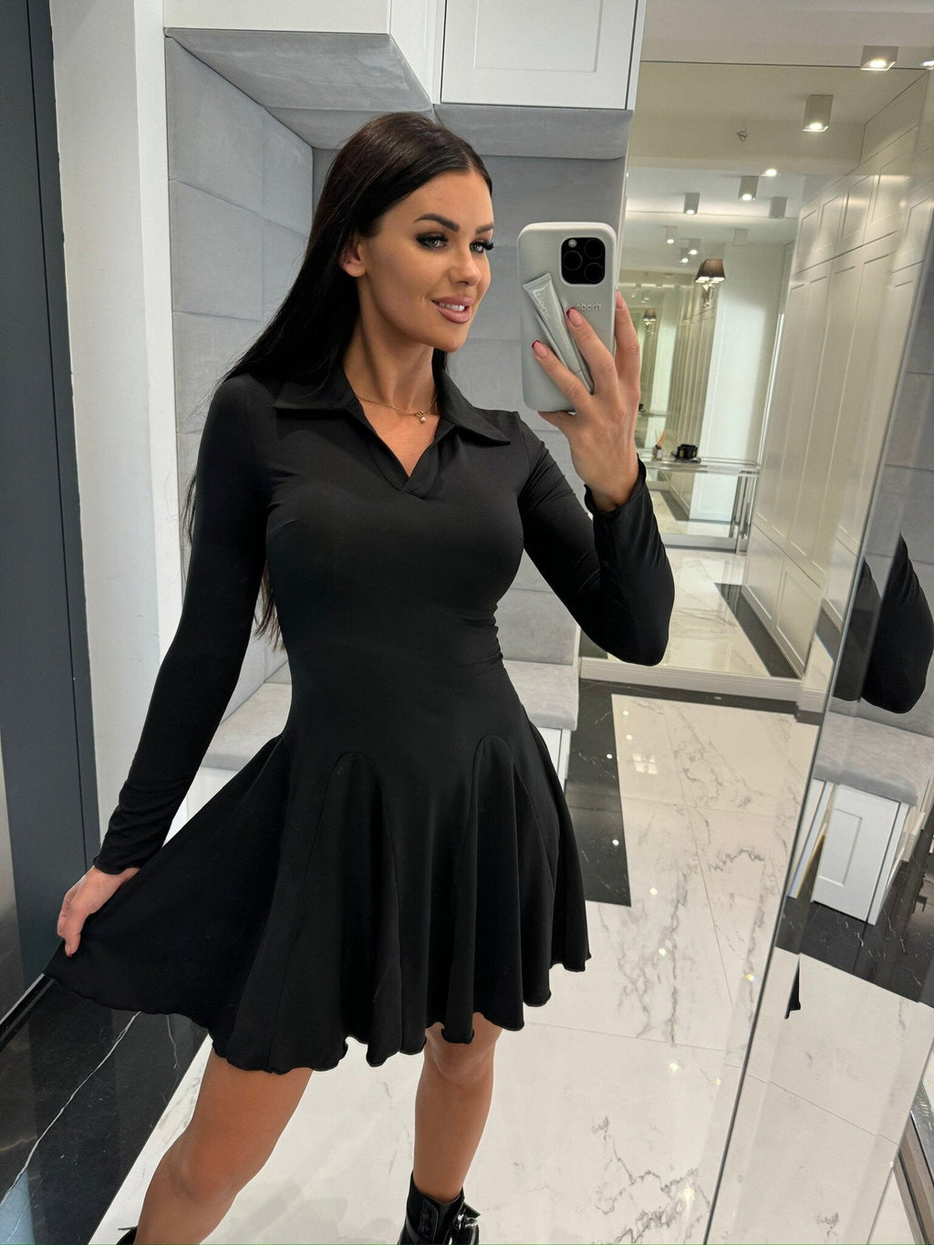 Dress 2025 Spring and Summer Cross-Border Women's New Amazon Aliexpress Solid Color Waist Long Sleeve Lapel Skirt - Cozy & Co. Market