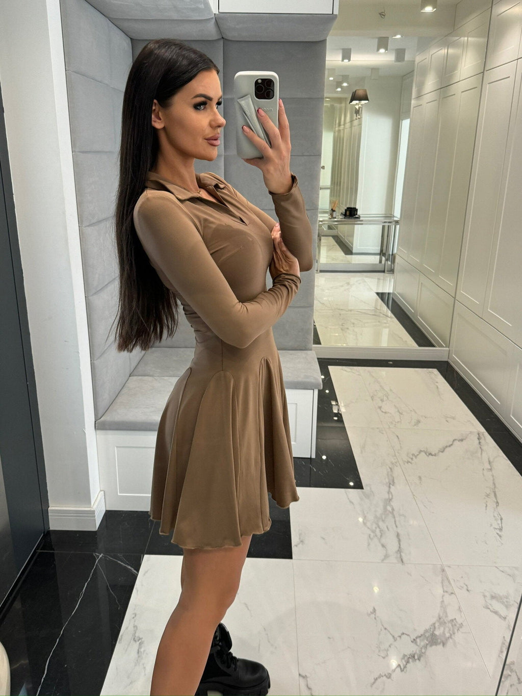 Dress 2025 Spring and Summer Cross-Border Women's New Amazon Aliexpress Solid Color Waist Long Sleeve Lapel Skirt - Cozy & Co. Market