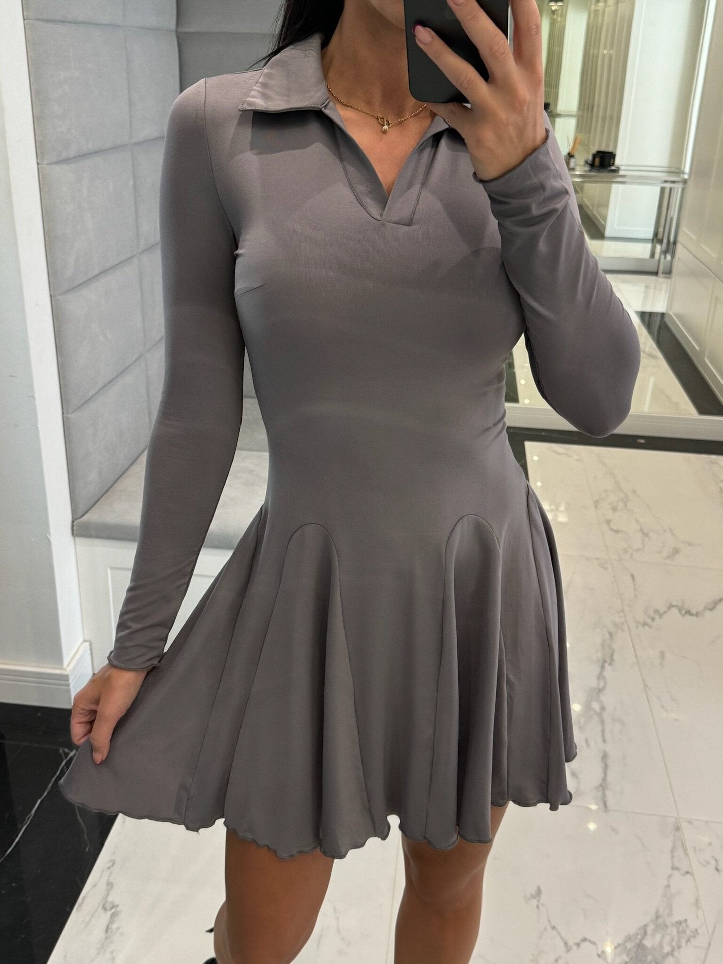 Dress 2025 Spring and Summer Cross-Border Women's New Amazon Aliexpress Solid Color Waist Long Sleeve Lapel Skirt - Cozy & Co. Market