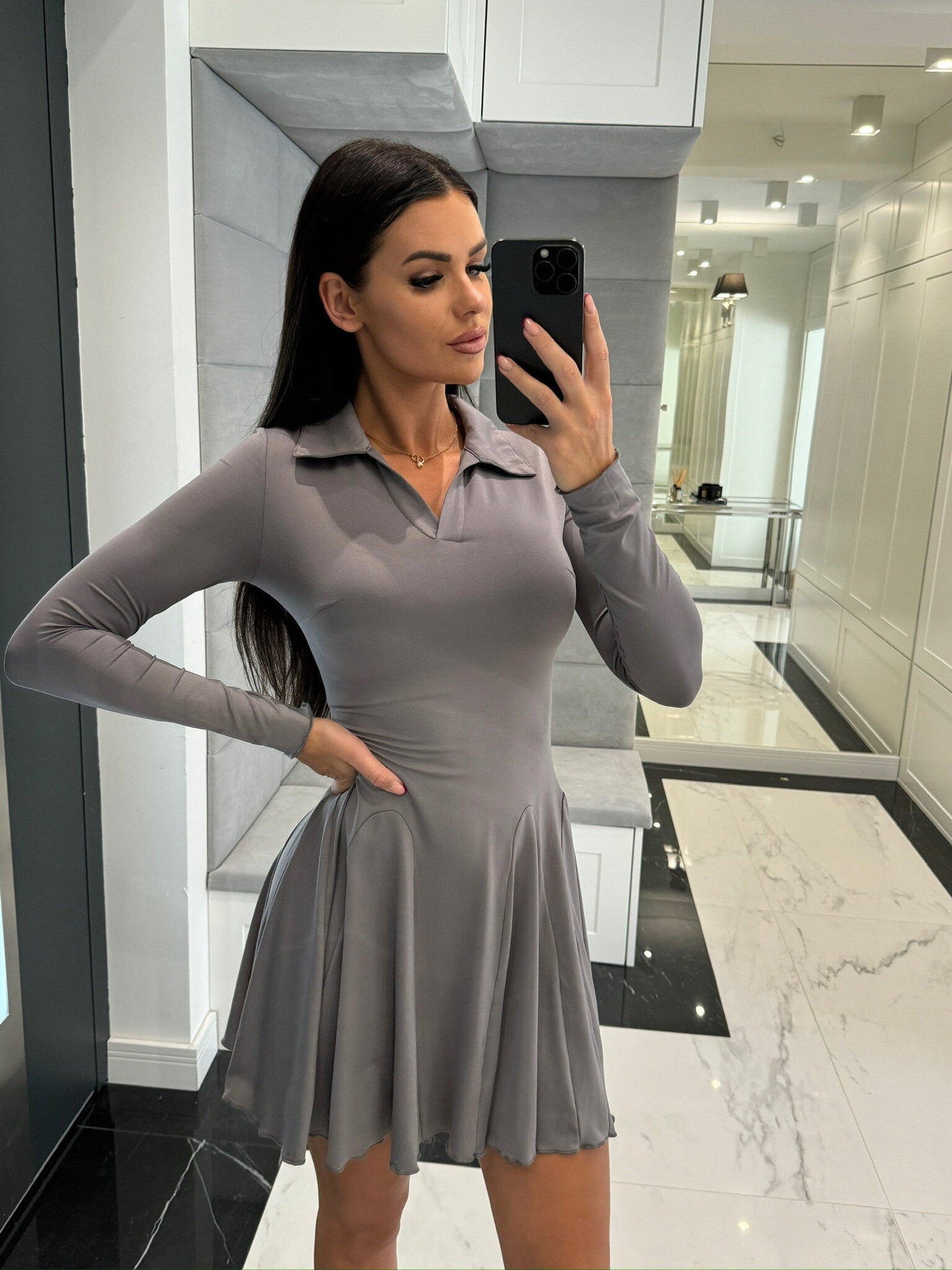 Dress 2025 Spring and Summer Cross-Border Women's New Amazon Aliexpress Solid Color Waist Long Sleeve Lapel Skirt - Cozy & Co. Market