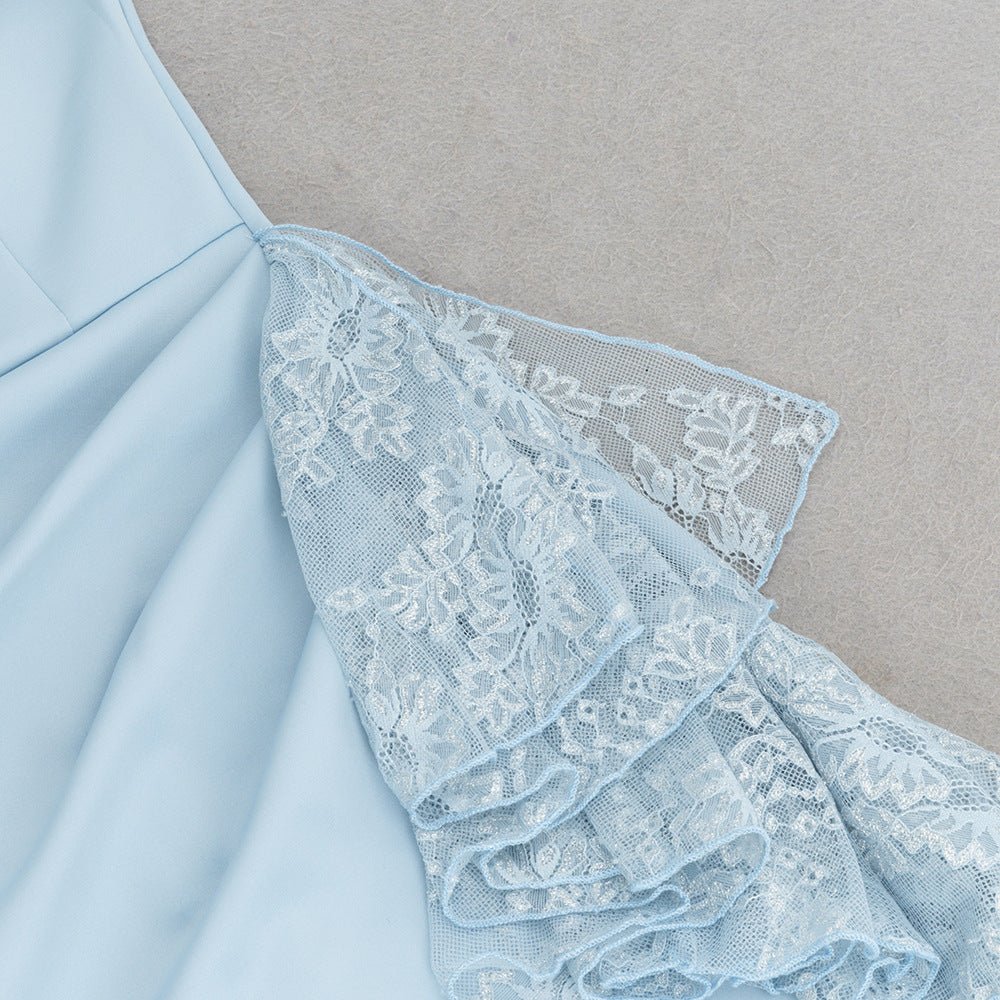 Dress Europe and the United States cross-border new solid color shoulder sleeveless side split lace stitching design dress dress - Cozy & Co. Market