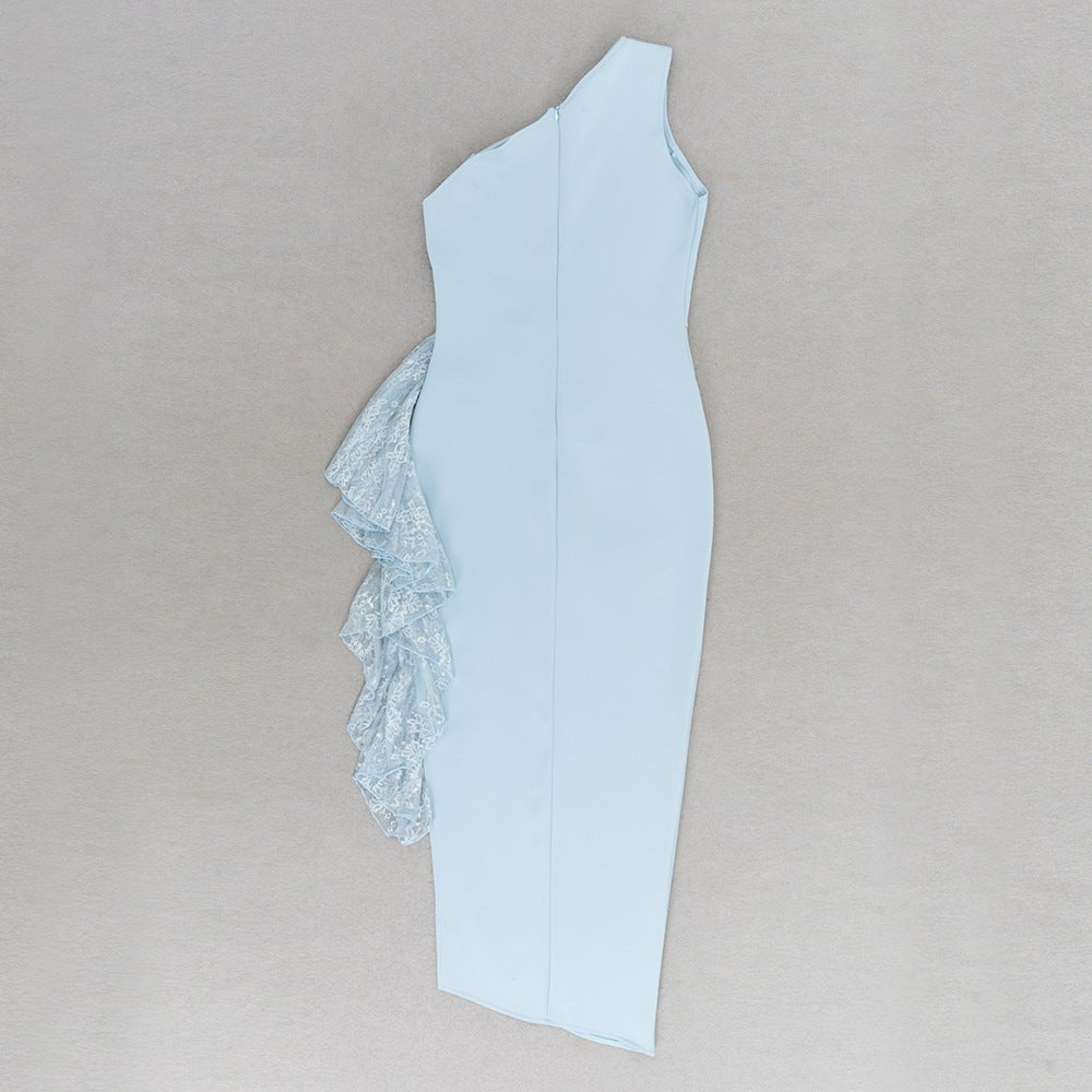 Dress Europe and the United States cross-border new solid color shoulder sleeveless side split lace stitching design dress dress - Cozy & Co. Market