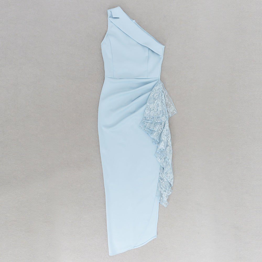 Dress Europe and the United States cross-border new solid color shoulder sleeveless side split lace stitching design dress dress - Cozy & Co. Market