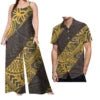 Drop Shipping Samoa Puletasi Casual Women Sling Jumpsuit Match Short Sleeve Aloha Shirt Polynesian Couple Clothes 2pc Set - Cozy & Co. Market