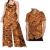 Drop Shipping Samoa Puletasi Casual Women Sling Jumpsuit Match Short Sleeve Aloha Shirt Polynesian Couple Clothes 2pc Set - Cozy & Co. Market