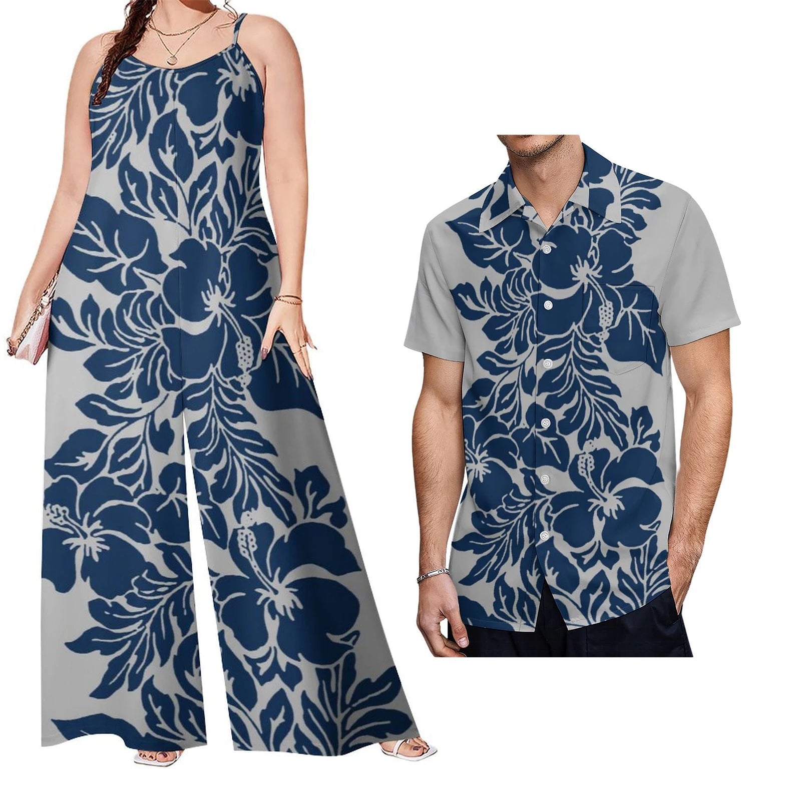 Drop Shipping Samoa Puletasi Casual Women Sling Jumpsuit Match Short Sleeve Aloha Shirt Polynesian Couple Clothes 2pc Set - Cozy & Co. Market