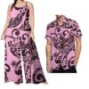 Drop Shipping Samoa Puletasi Casual Women Sling Jumpsuit Match Short Sleeve Aloha Shirt Polynesian Couple Clothes 2pc Set - Cozy & Co. Market
