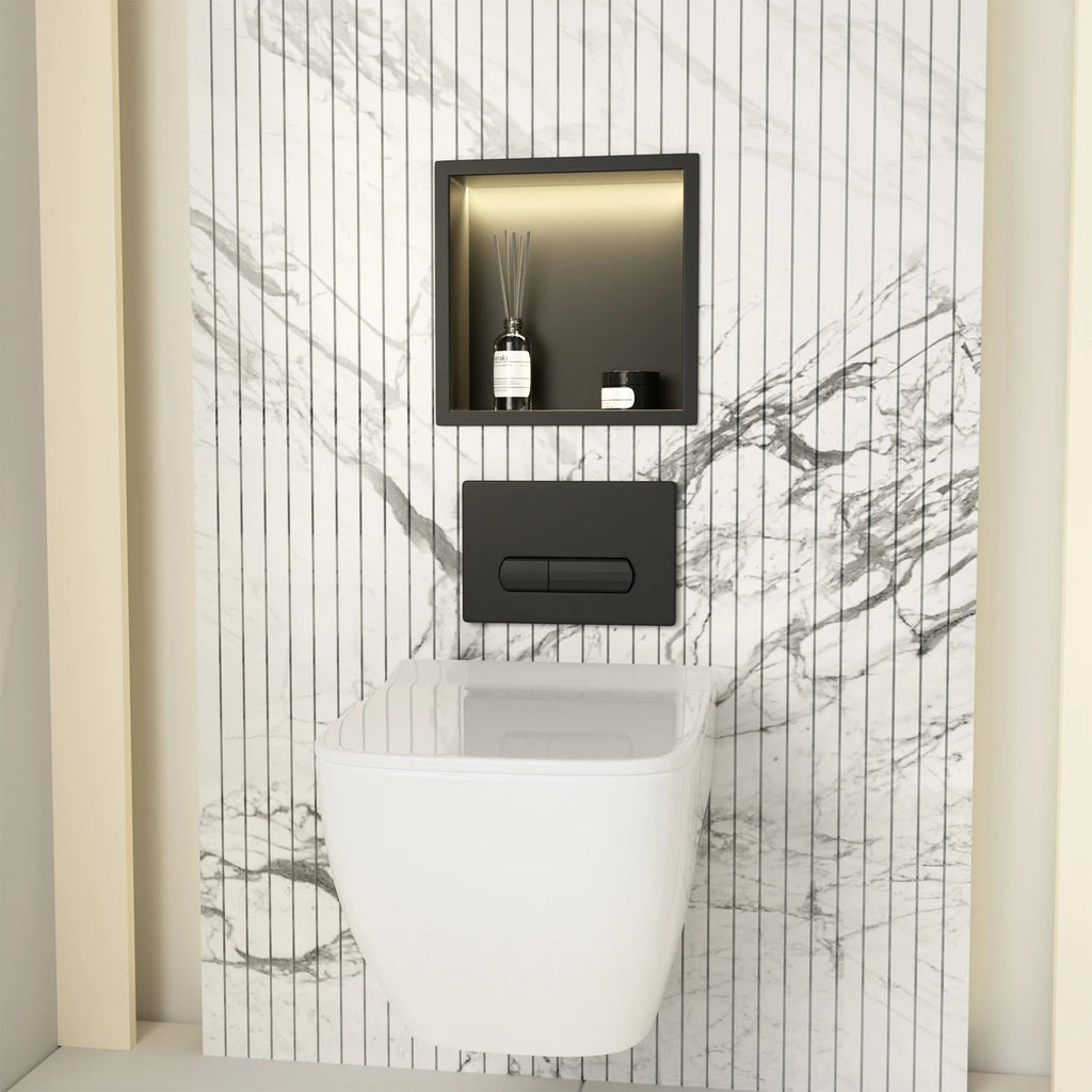 Dropshipping 12x12" Matte Black Stainless Steel Lighted Shower Niche IPX65 Waterproof FCC for UL Certification Modern for - Cozy & Co. Market
