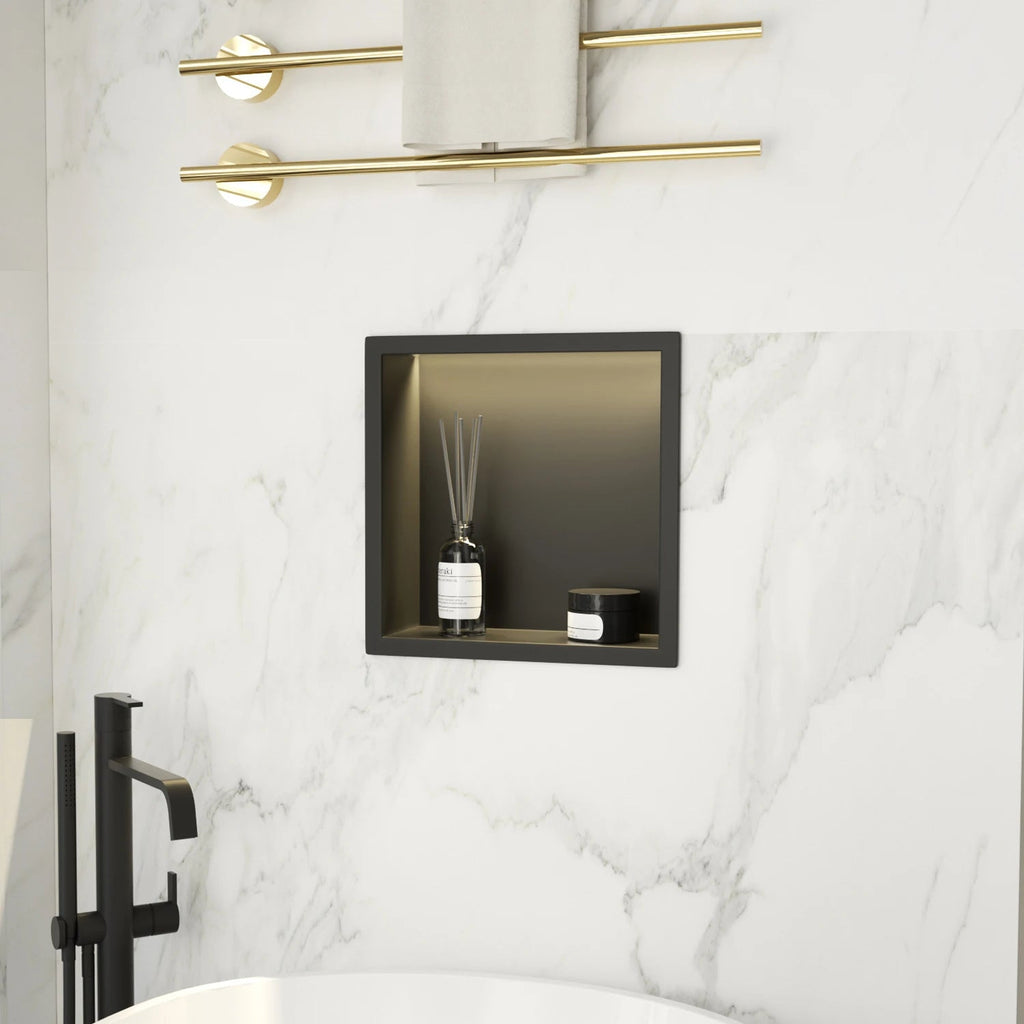 Dropshipping 12x12" Matte Black Stainless Steel Lighted Shower Niche IPX65 Waterproof FCC for UL Certification Modern for - Cozy & Co. Market