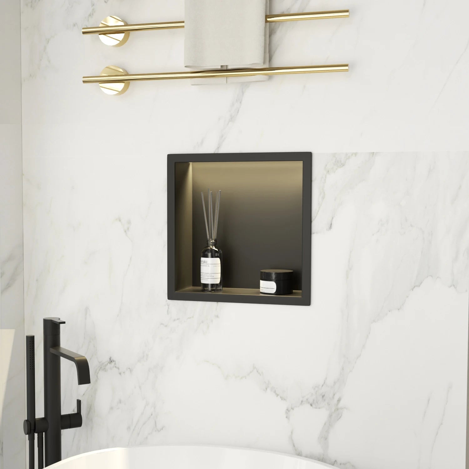 Dropshipping 12x12" Matte Black Stainless Steel Lighted Shower Niche IPX65 Waterproof FCC for UL Certification Modern for - Cozy & Co. Market