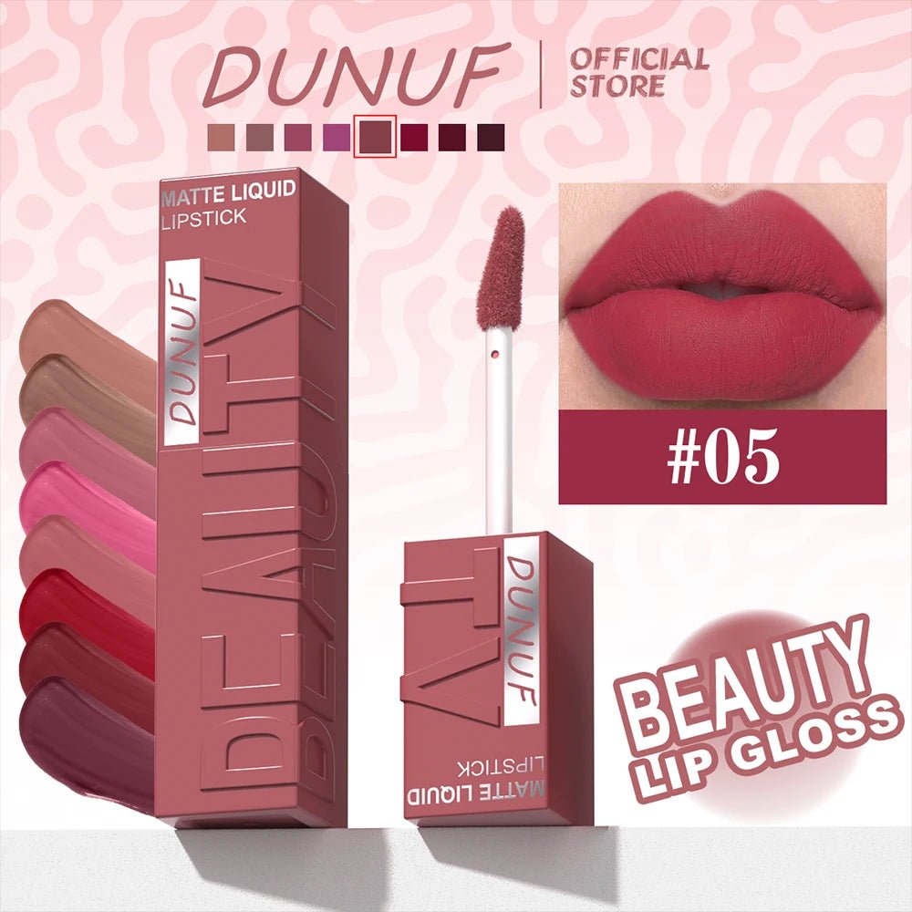 DUNUF 8-color matte velvet smooth easy-to-apply square tube lip gloss waterproof three-dimensional plumping lipstick - Cozy & Co. Market