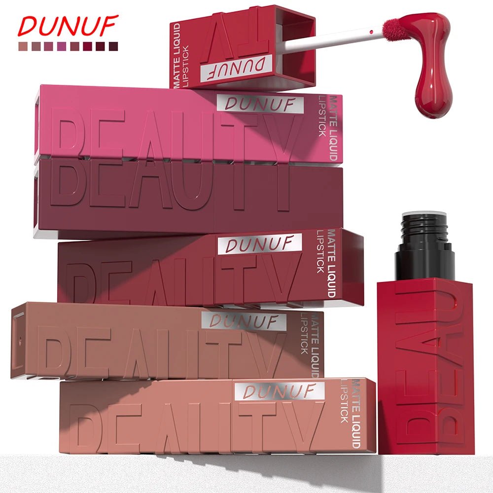 DUNUF 8-color matte velvet smooth easy-to-apply square tube lip gloss waterproof three-dimensional plumping lipstick - Cozy & Co. Market