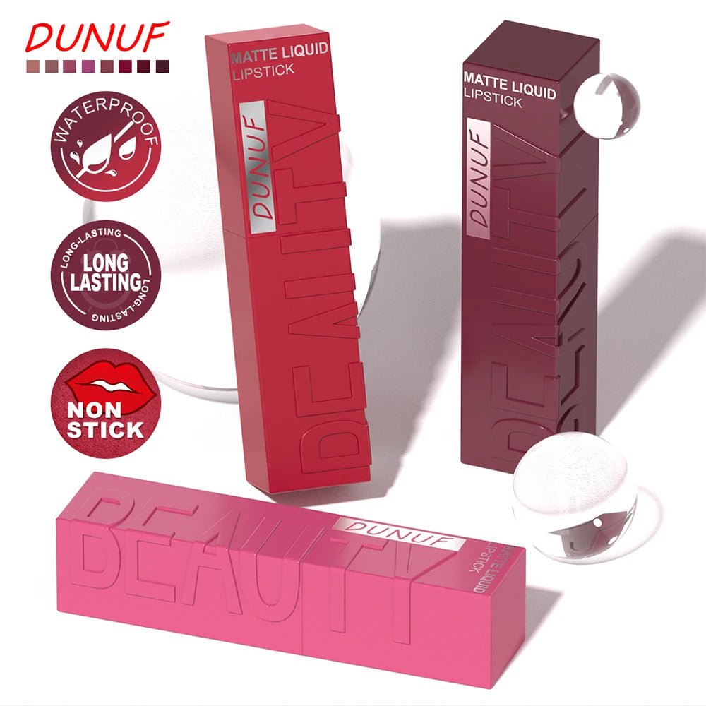 DUNUF 8-color matte velvet smooth easy-to-apply square tube lip gloss waterproof three-dimensional plumping lipstick - Cozy & Co. Market