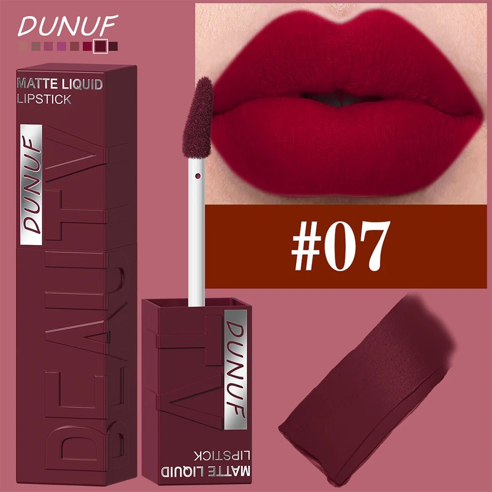 DUNUF 8-color matte velvet smooth easy-to-apply square tube lip gloss waterproof three-dimensional plumping lipstick - Cozy & Co. Market