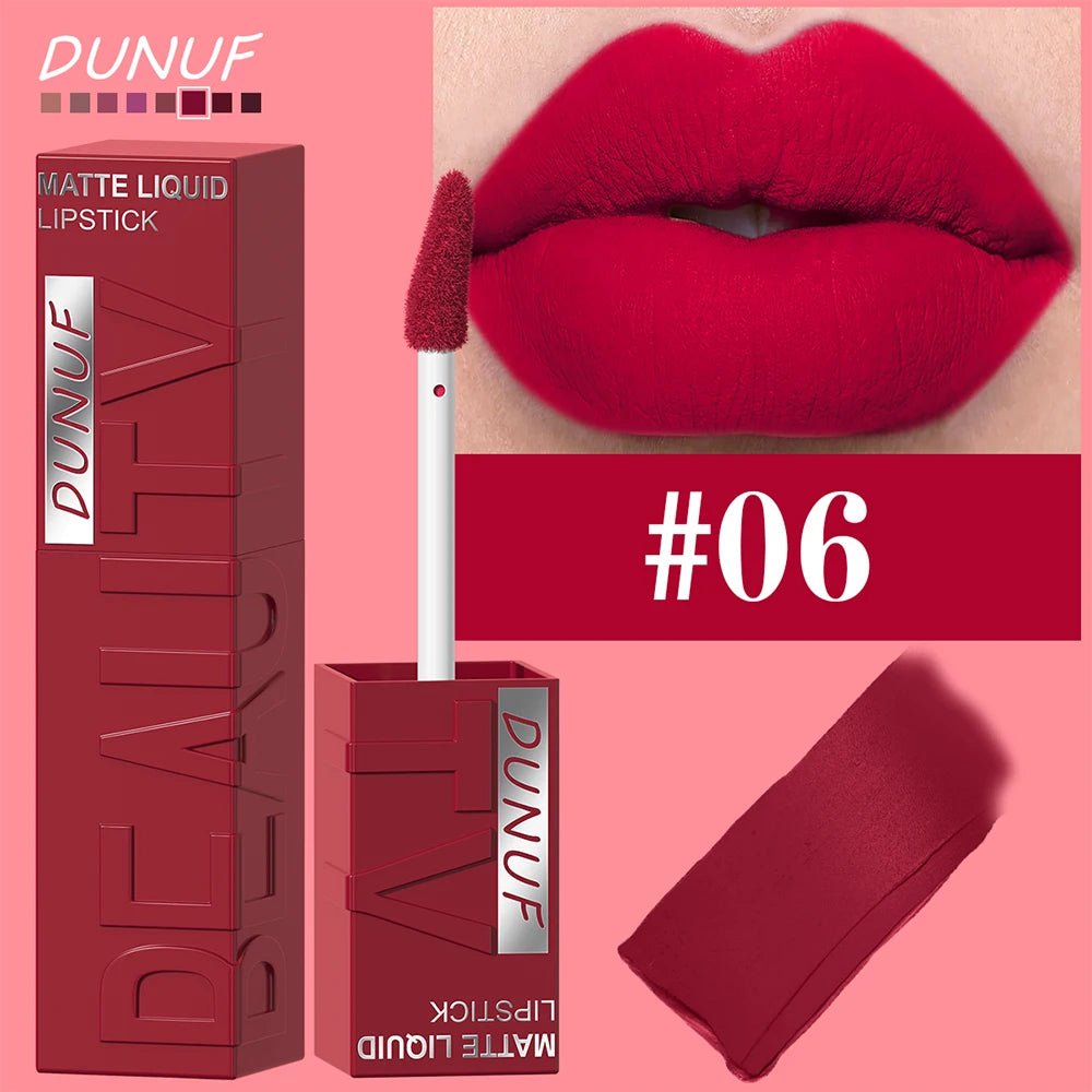 DUNUF 8-color matte velvet smooth easy-to-apply square tube lip gloss waterproof three-dimensional plumping lipstick - Cozy & Co. Market