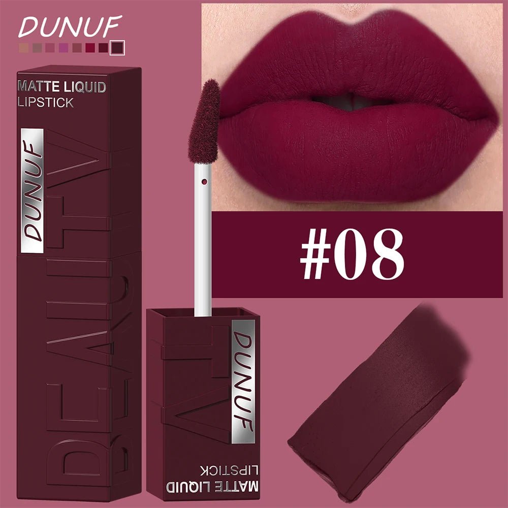 DUNUF 8-color matte velvet smooth easy-to-apply square tube lip gloss waterproof three-dimensional plumping lipstick - Cozy & Co. Market