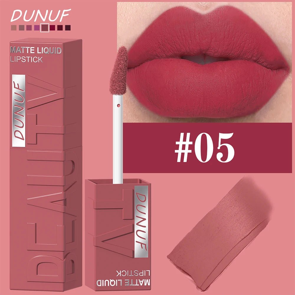 DUNUF 8-color matte velvet smooth easy-to-apply square tube lip gloss waterproof three-dimensional plumping lipstick - Cozy & Co. Market