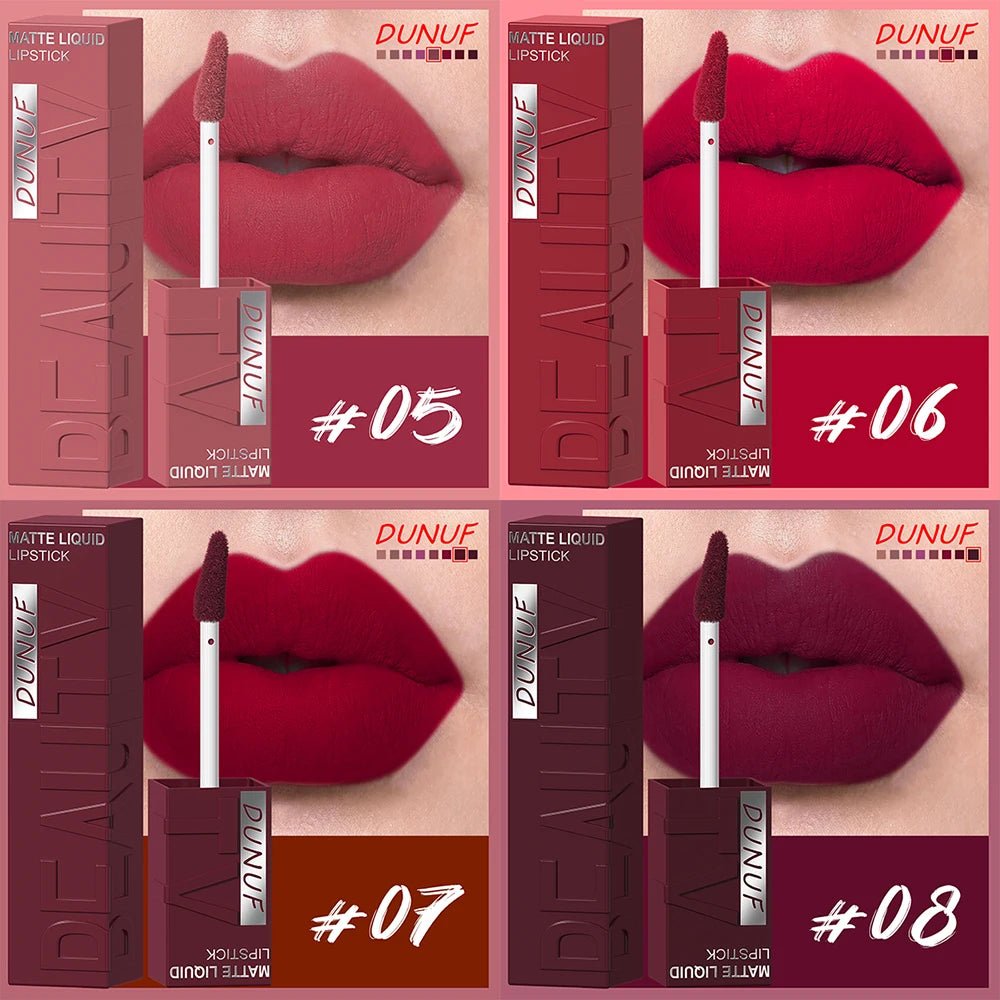DUNUF 8-color matte velvet smooth easy-to-apply square tube lip gloss waterproof three-dimensional plumping lipstick - Cozy & Co. Market