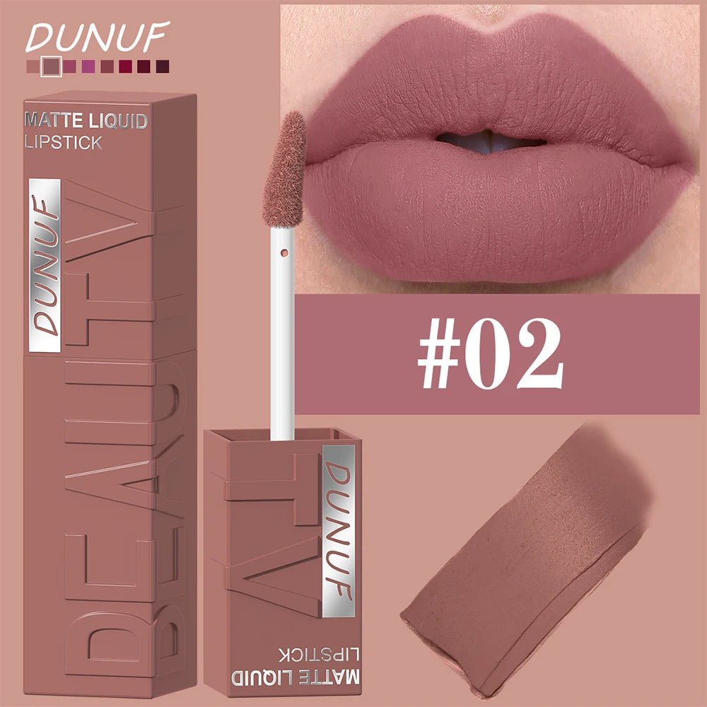 DUNUF 8-color matte velvet smooth easy-to-apply square tube lip gloss waterproof three-dimensional plumping lipstick - Cozy & Co. Market