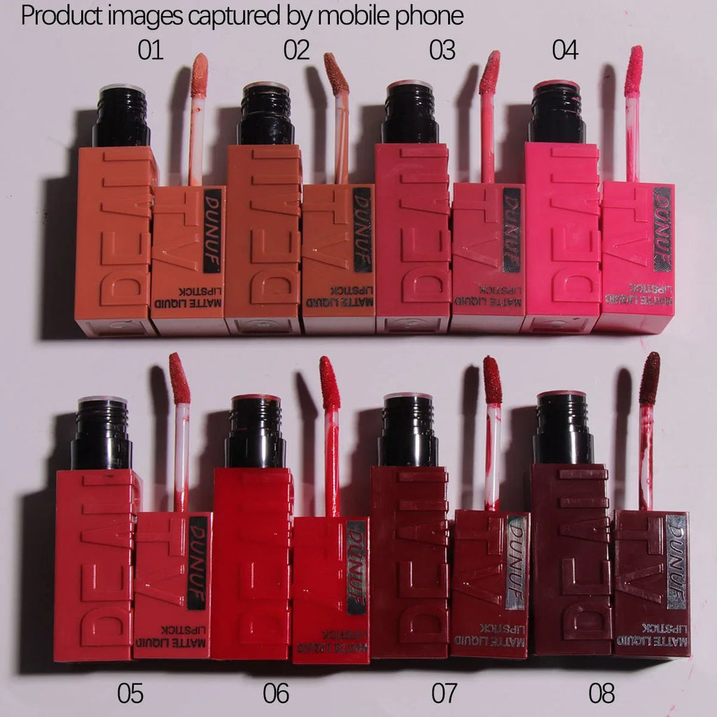 DUNUF 8-color matte velvet smooth easy-to-apply square tube lip gloss waterproof three-dimensional plumping lipstick - Cozy & Co. Market