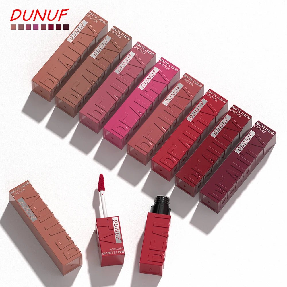 DUNUF 8-color matte velvet smooth easy-to-apply square tube lip gloss waterproof three-dimensional plumping lipstick - Cozy & Co. Market
