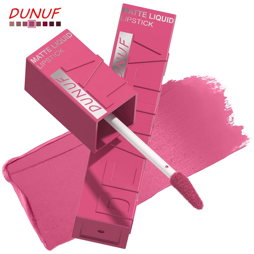DUNUF 8-color matte velvet smooth easy-to-apply square tube lip gloss waterproof three-dimensional plumping lipstick - Cozy & Co. Market