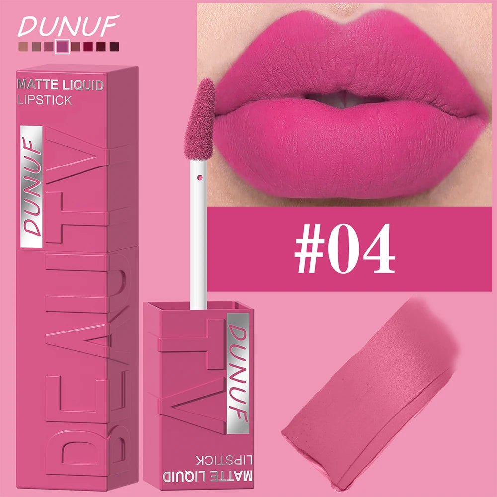 DUNUF 8-color matte velvet smooth easy-to-apply square tube lip gloss waterproof three-dimensional plumping lipstick - Cozy & Co. Market