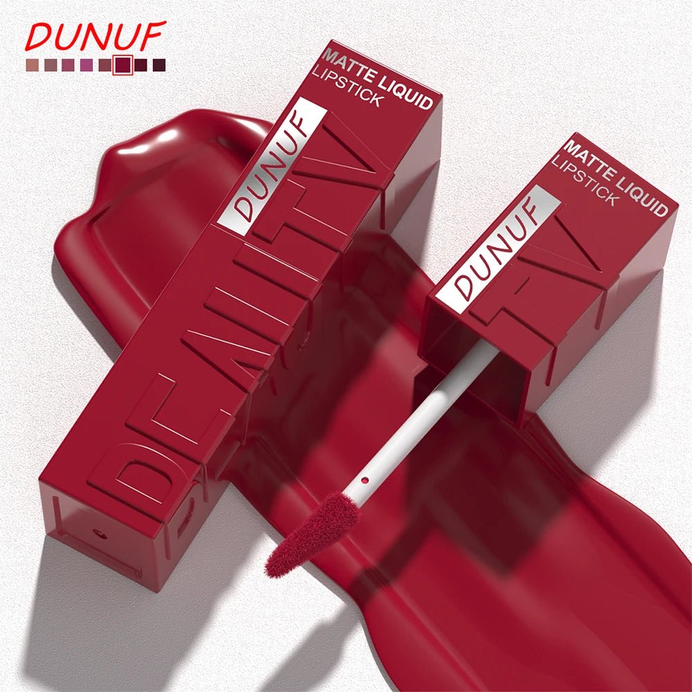 DUNUF 8-color matte velvet smooth easy-to-apply square tube lip gloss waterproof three-dimensional plumping lipstick - Cozy & Co. Market