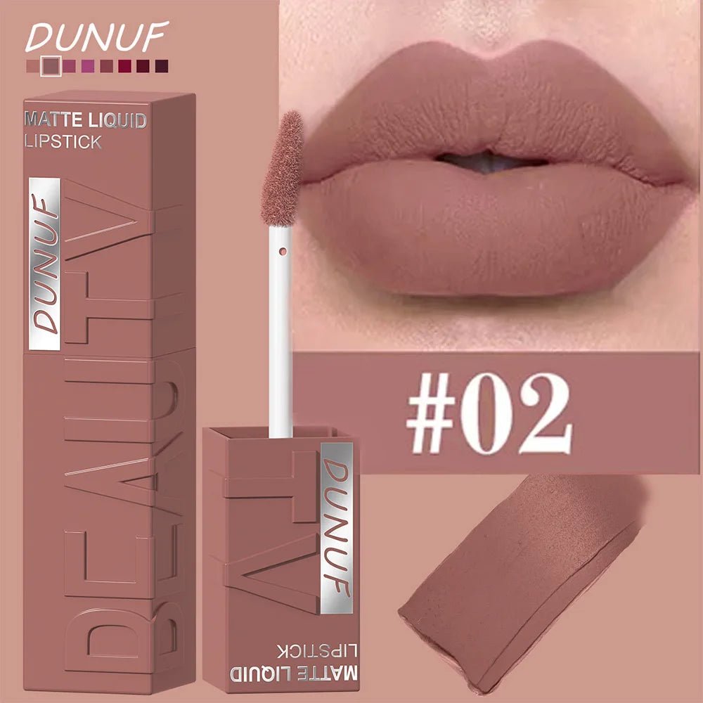 DUNUF 8-color matte velvet smooth easy-to-apply square tube lip gloss waterproof three-dimensional plumping lipstick - Cozy & Co. Market