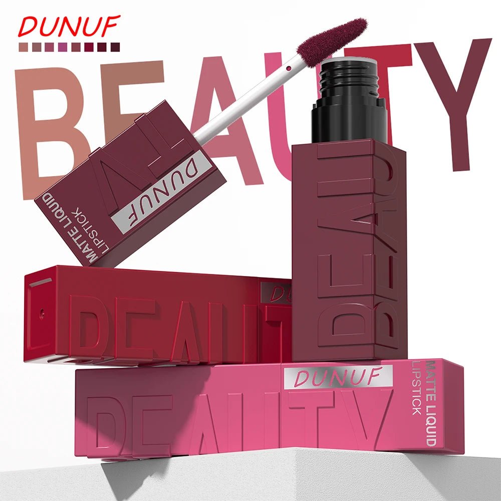 DUNUF 8-color matte velvet smooth easy-to-apply square tube lip gloss waterproof three-dimensional plumping lipstick - Cozy & Co. Market