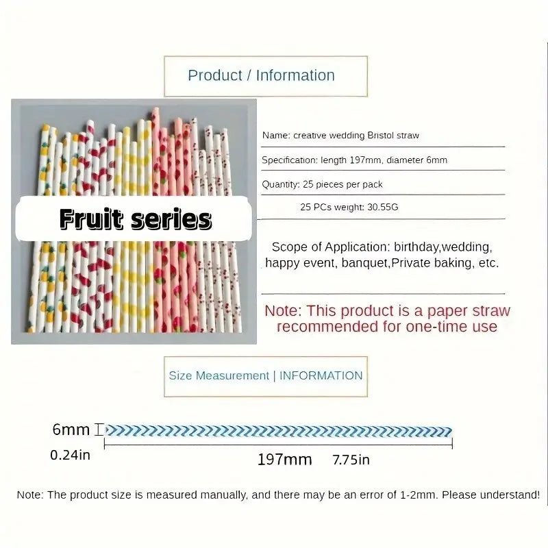 Eco-Friendly Biodegradable Fruit Series Paper Straws (25/100 Packs) - Cozy & Co. Market