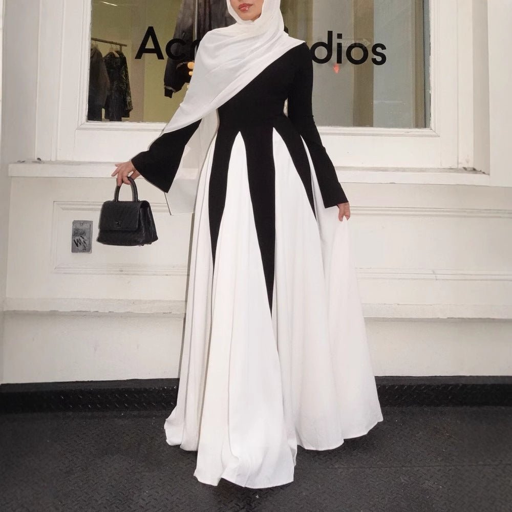 Europe and the United States cross-border women's 2025 spring new black and white stitching long elegant women's evening dress dress dress - Cozy & Co. Market