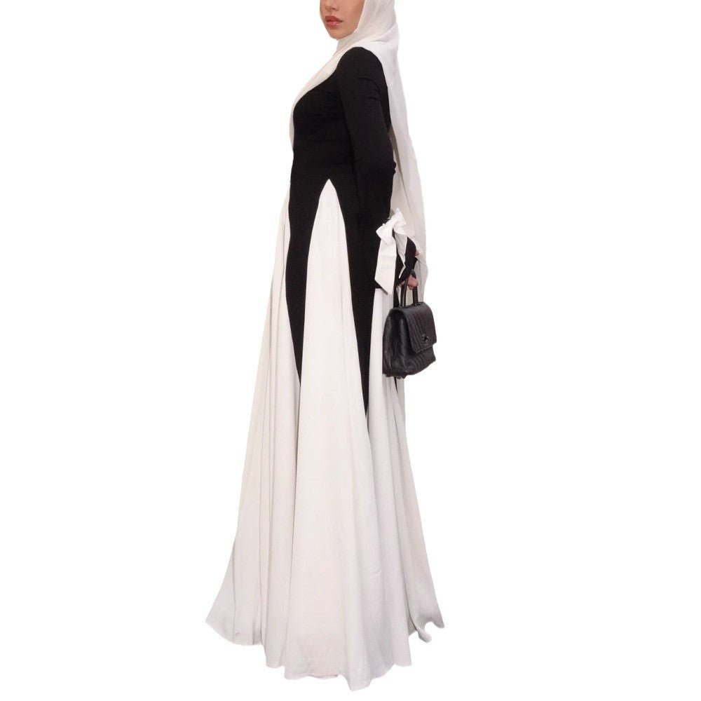 Europe and the United States cross-border women's 2025 spring new black and white stitching long elegant women's evening dress dress dress - Cozy & Co. Market