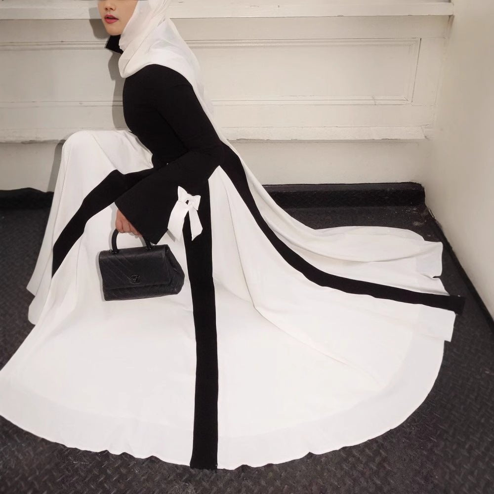 Europe and the United States cross-border women's 2025 spring new black and white stitching long elegant women's evening dress dress dress - Cozy & Co. Market