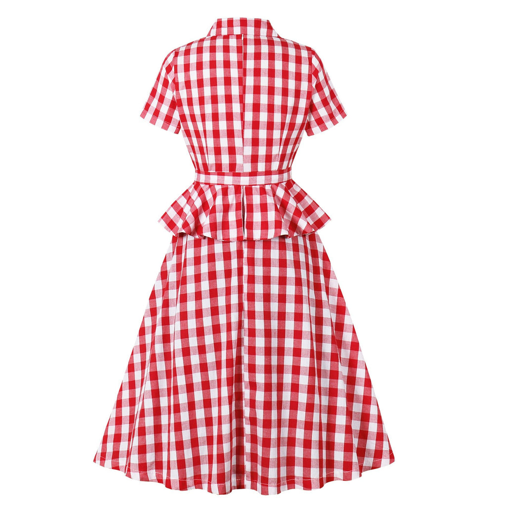 European and American Amazon cross-border suit collar plaid retro ruffled strap waist Hepburn style women's dress - Cozy & Co. Market