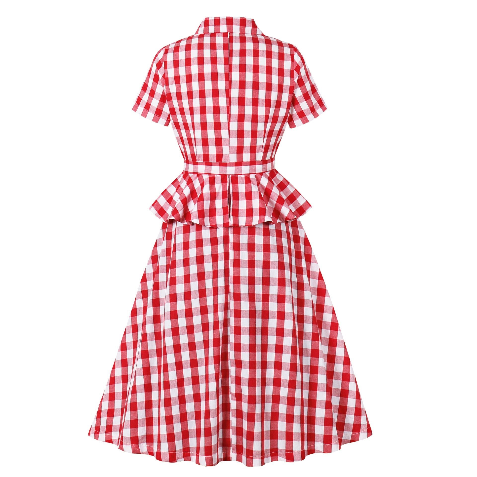European and American Amazon cross-border suit collar plaid retro ruffled strap waist Hepburn style women's dress - Cozy & Co. Market