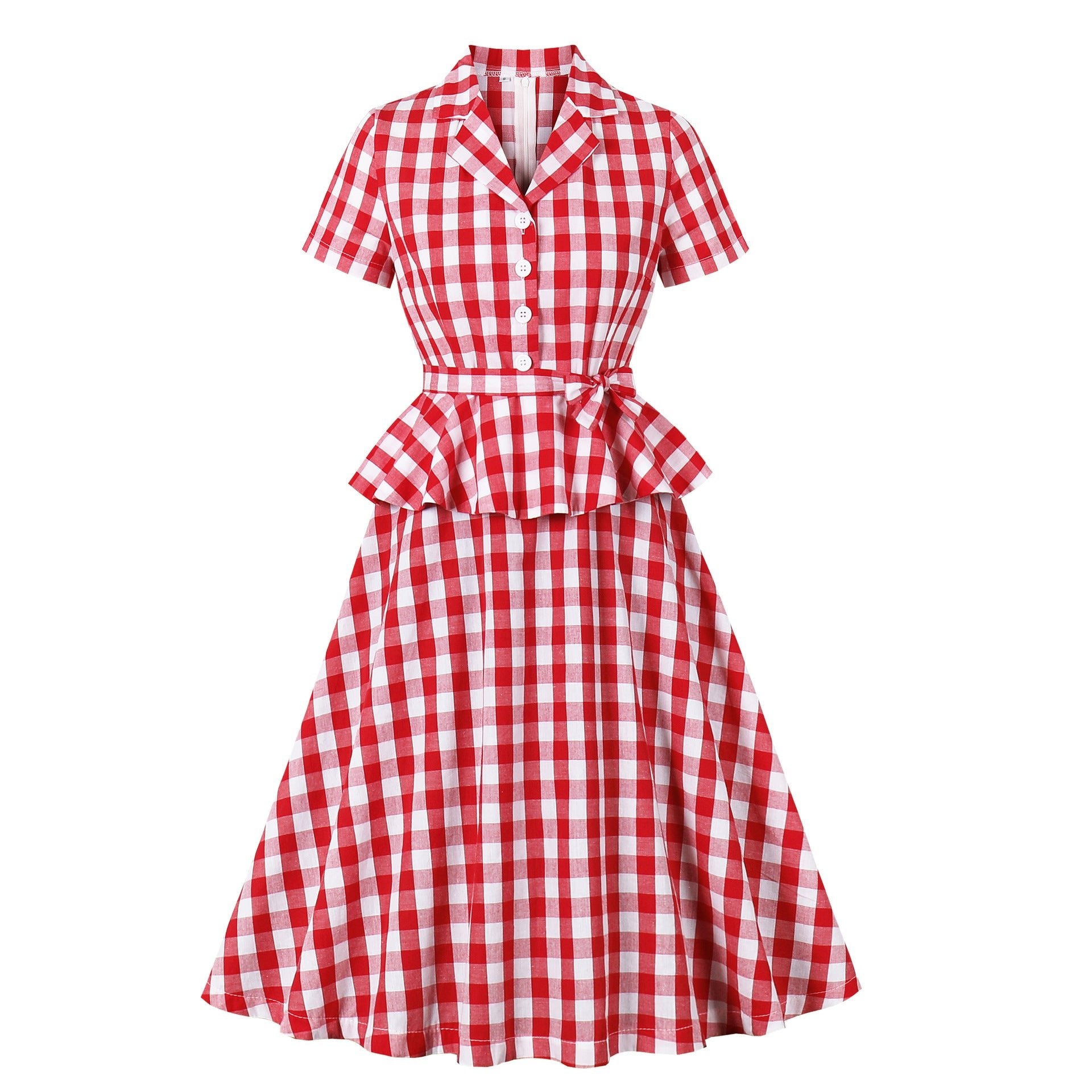 European and American Amazon cross-border suit collar plaid retro ruffled strap waist Hepburn style women's dress - Cozy & Co. Market