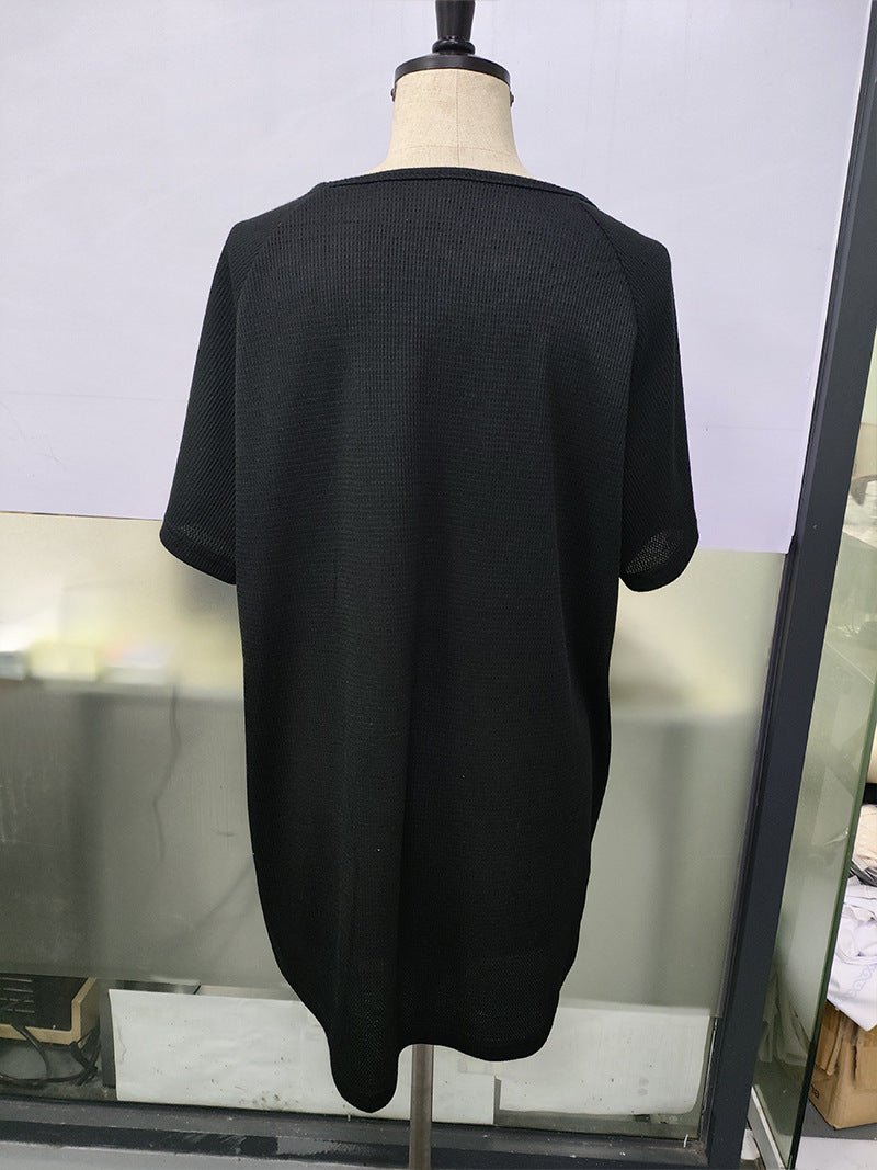 European and American Cross-Border Women's Casual Round Neck Dress Summer Short-Sleeved Waffle Long Women's Home Clothes Fashion - Cozy & Co. Market