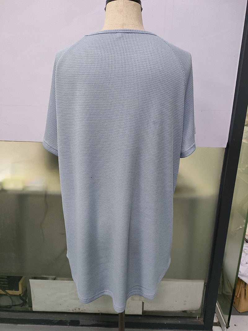 European and American Cross-Border Women's Casual Round Neck Dress Summer Short-Sleeved Waffle Long Women's Home Clothes Fashion - Cozy & Co. Market