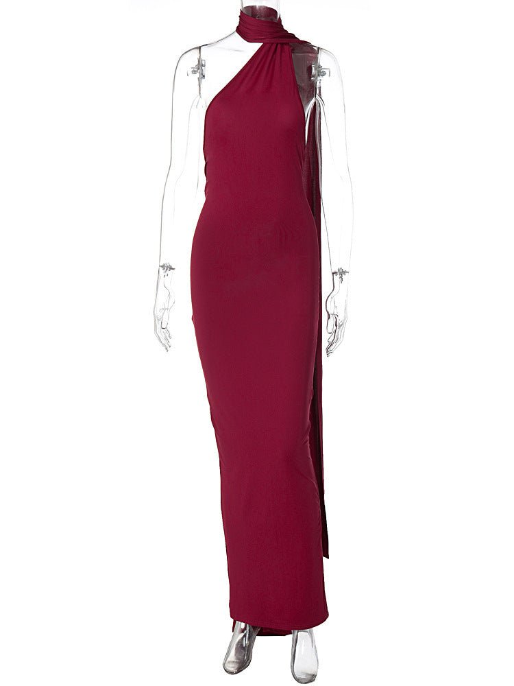 European and American style women's clothing 2025 spring and summer new sexy backless fold slim solid color sleeveless temperament dress - Cozy & Co. Market