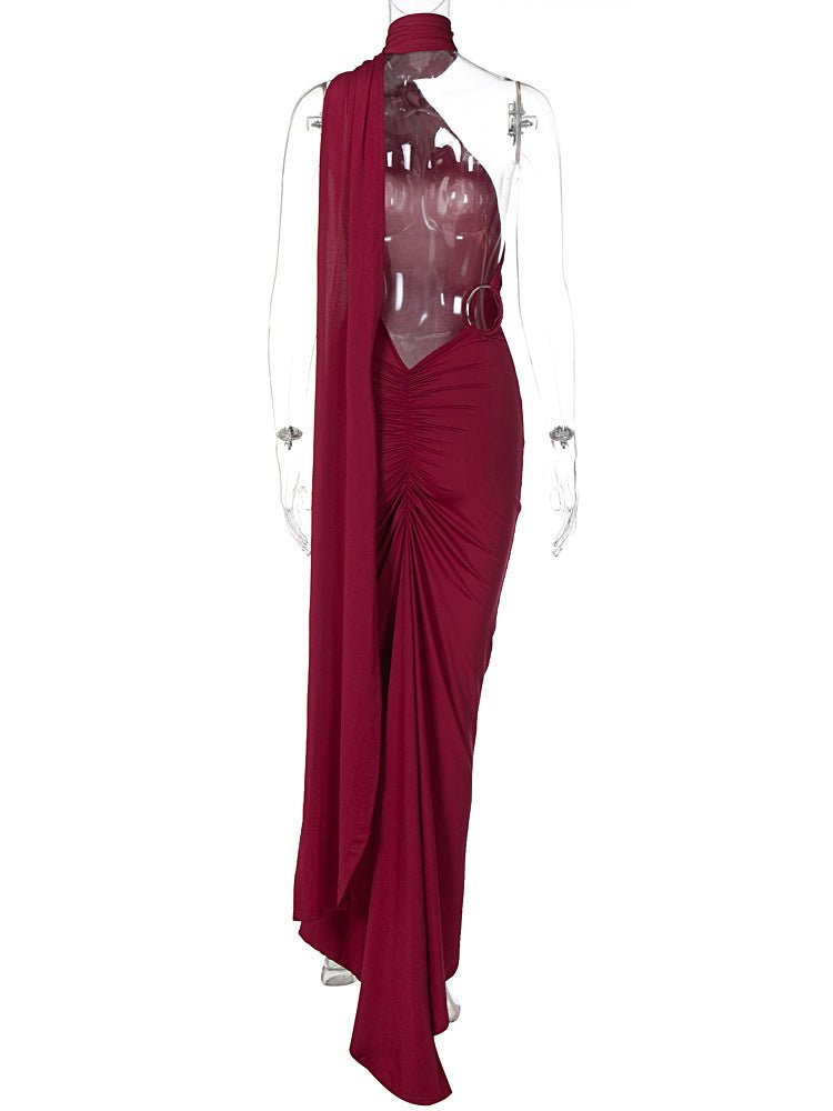 European and American style women's clothing 2025 spring and summer new sexy backless fold slim solid color sleeveless temperament dress - Cozy & Co. Market
