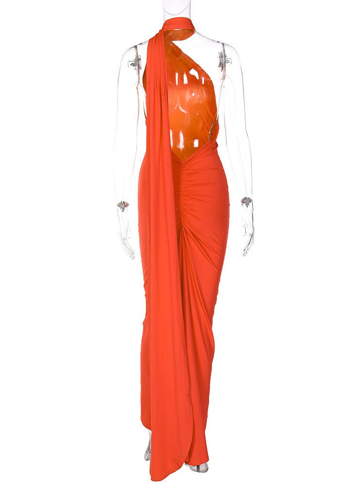 European and American style women's clothing 2025 spring and summer new sexy backless fold slim solid color sleeveless temperament dress - Cozy & Co. Market