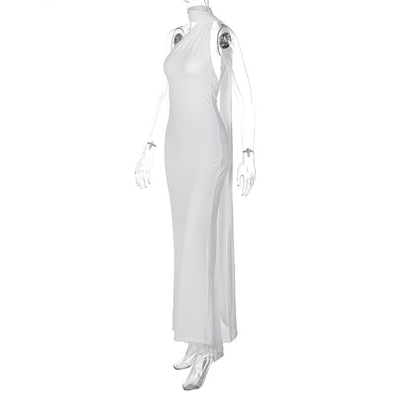 European and American style women's clothing 2025 spring and summer new sexy backless fold slim solid color sleeveless temperament dress - Cozy & Co. Market