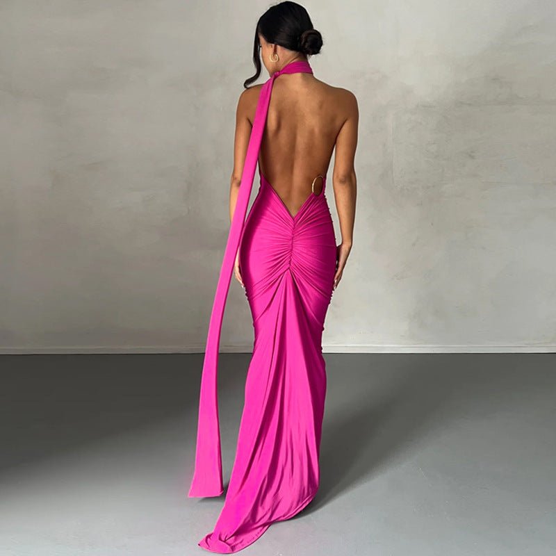 European and American style women's clothing 2025 spring and summer new sexy backless fold slim solid color sleeveless temperament dress - Cozy & Co. Market