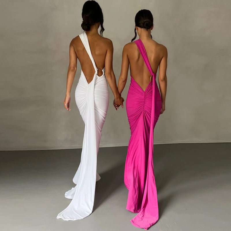 European and American style women's clothing 2025 spring and summer new sexy backless fold slim solid color sleeveless temperament dress - Cozy & Co. Market