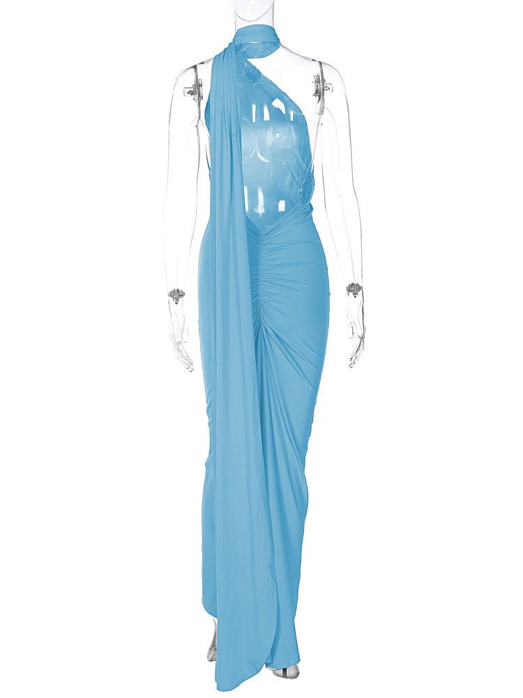 European and American style women's clothing 2025 spring and summer new sexy backless fold slim solid color sleeveless temperament dress - Cozy & Co. Market