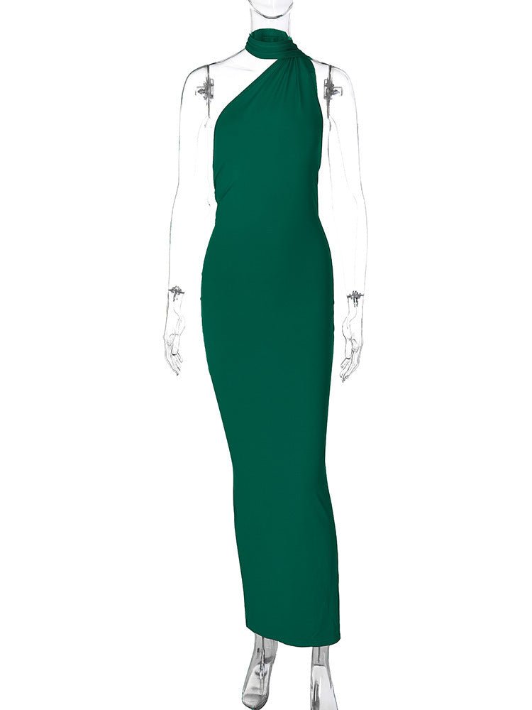 European and American style women's clothing 2025 spring and summer new sexy backless fold slim solid color sleeveless temperament dress - Cozy & Co. Market