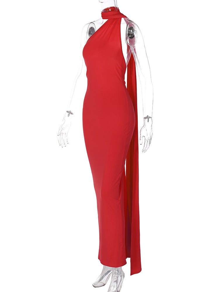 European and American style women's clothing 2025 spring and summer new sexy backless fold slim solid color sleeveless temperament dress - Cozy & Co. Market
